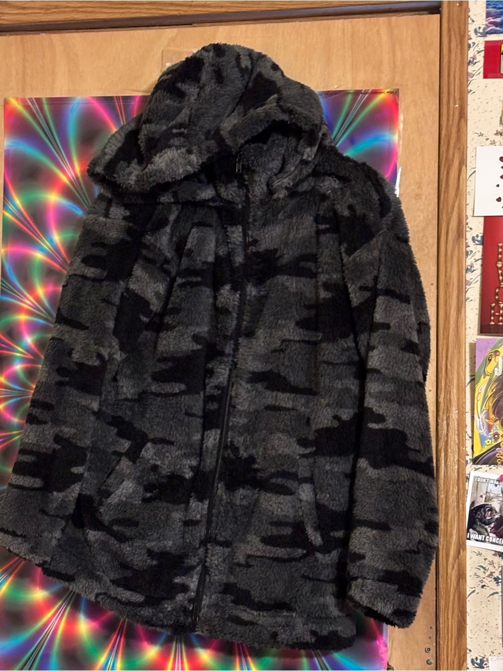 G by Guiluana- Black & Gray Faux Fur Hooded Jacket Size XS- Women’s